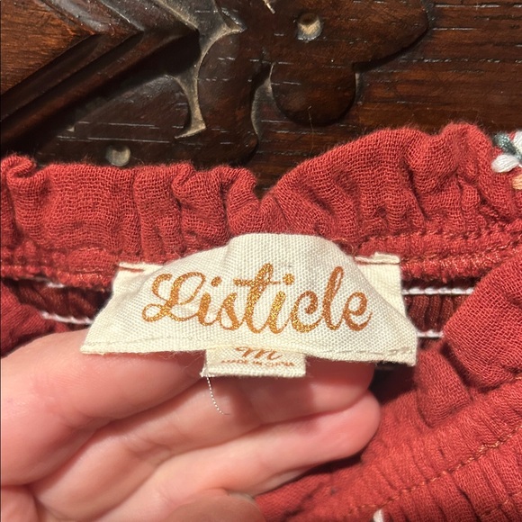 Listicle Brick Red Embroidered M L smocked boutique Henly Roolee Piper Scoot - Picture 5 of 5